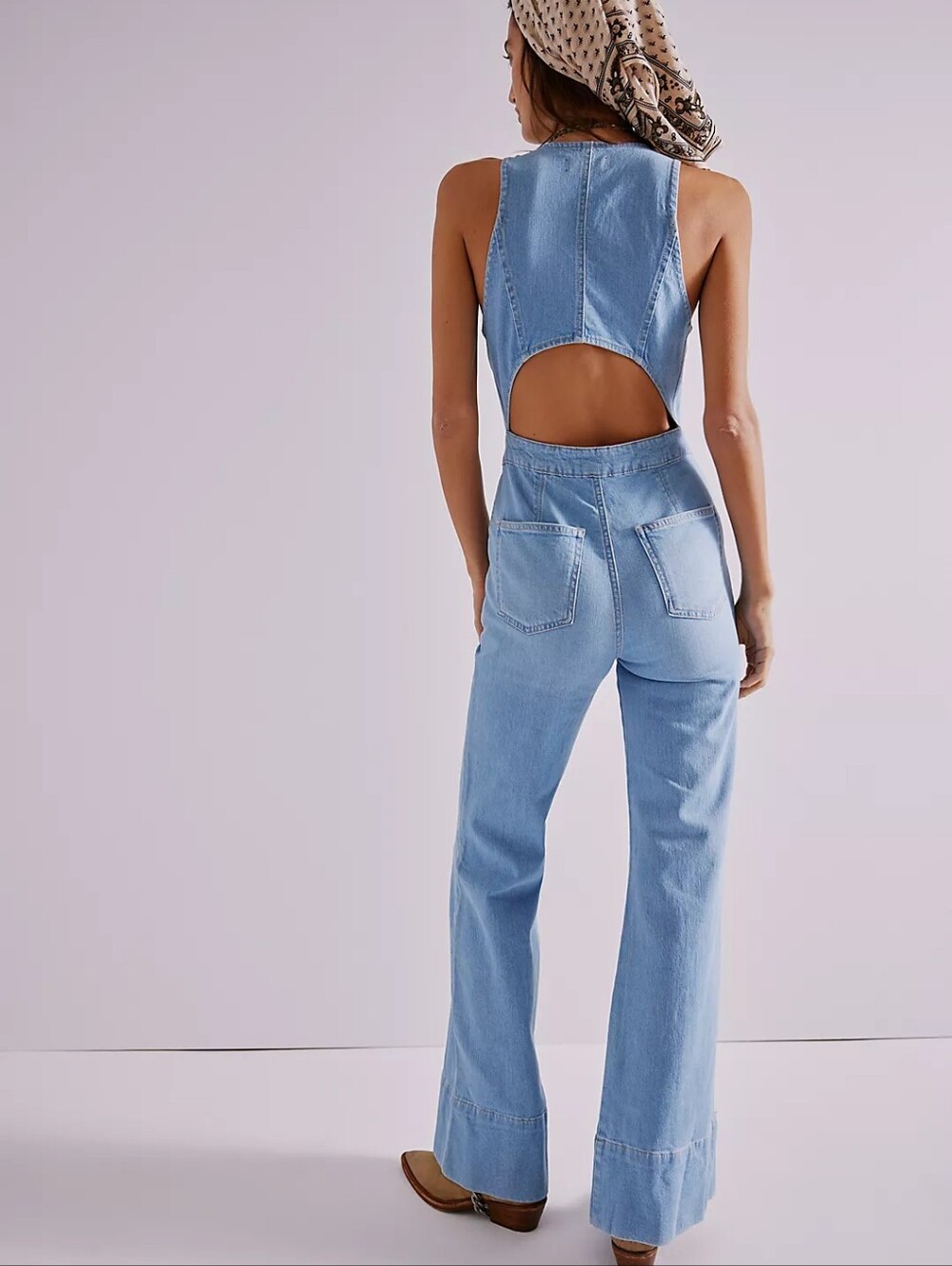 New We The Free Stratus Jumpsuit Flare Denim Festival Concert Western Sz Small - Picture 2 of 13